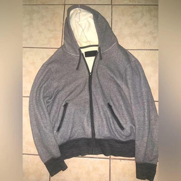 7 for all man kind heather grey terry hoodie zip sweatshirt athletic casual $98 - Picture 2 of 11